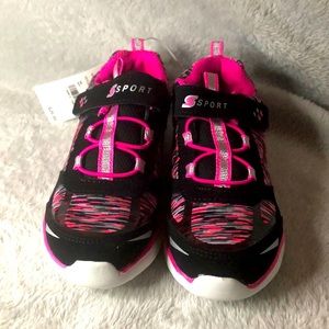 Pink black white tennis shoes
